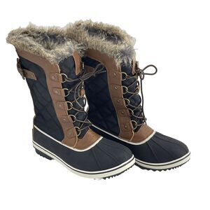 Womens Waterproof Snow Boots Fur Lined Tall Lace Up Quilted GLOBALWIN Sz 11